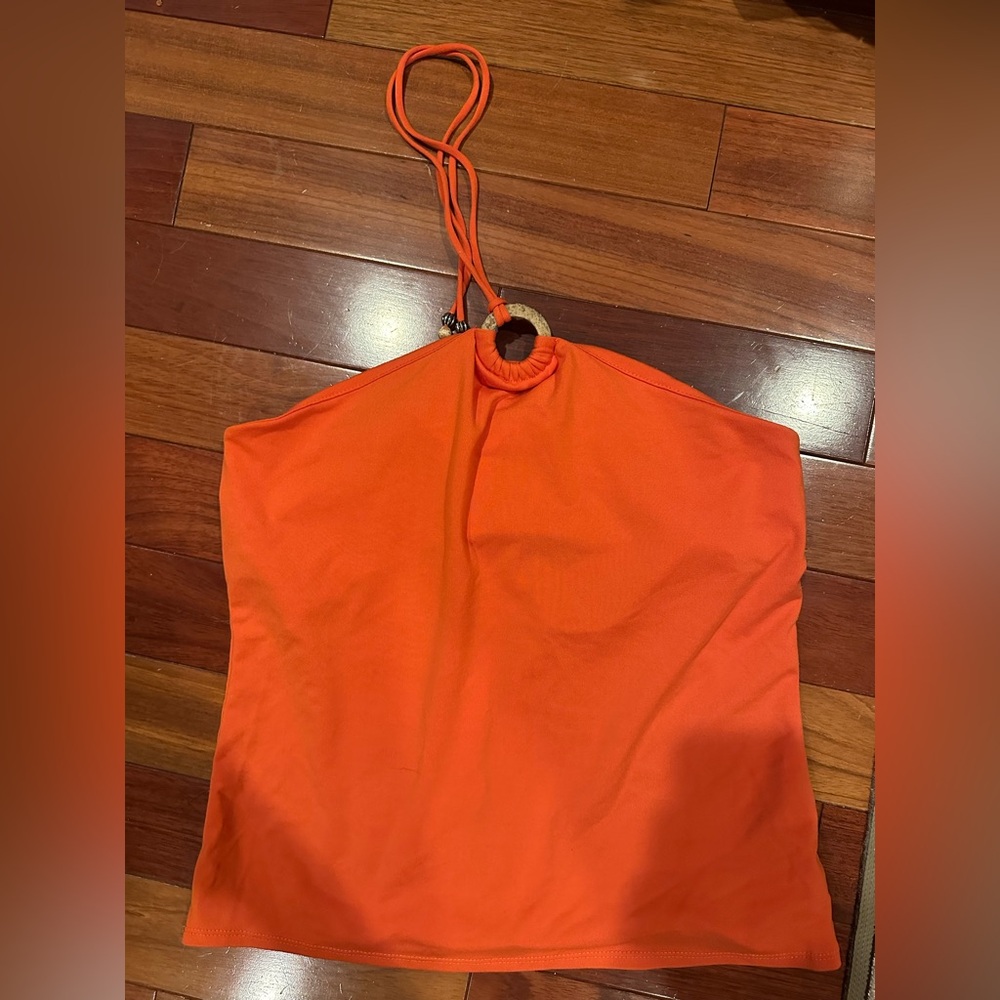 New York & Company Orange Sleeveless Halter Tank Top